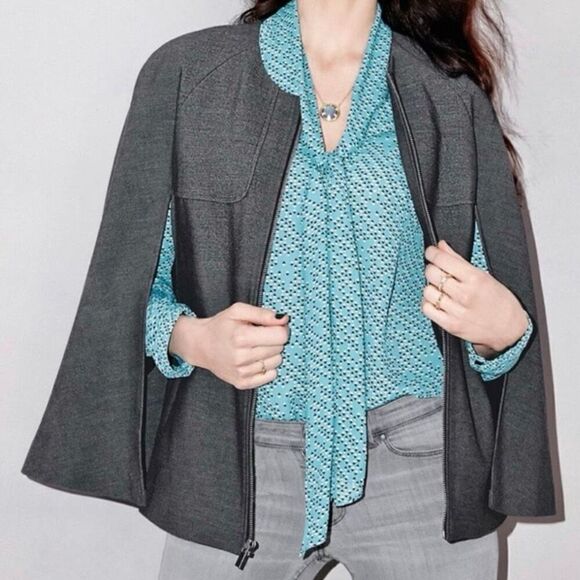 Halogen Twill Cape Jacket Zip A-Line Structured Front Charcoal Grey Women XS - Picture 8 of 8